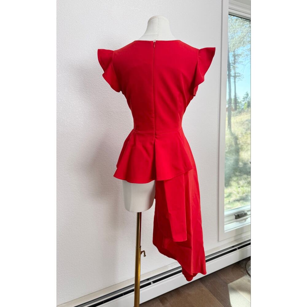 NY&CO Avant Garde Layered Ruffled Asymmetrical Hem Red Peplum Tunic Top S/M - Picture 4 of 5